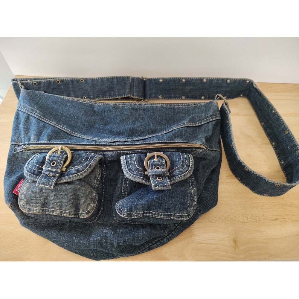 Y2K Mudd Denim Cross Body Bag Purse Jean Purse 100% Cotton Buckles Zips Pockets